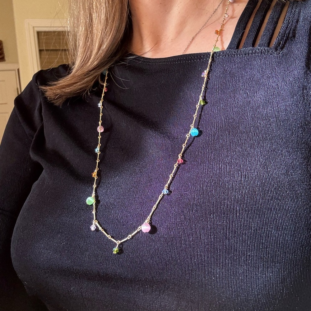 Beautiful Multi Crystal Danglenecklace Gold Plate… - image 2